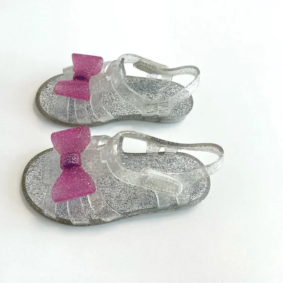 ⚡️4/$20⚡️Garanimals Silver Glitter JELLY Sandals with Pink Bow KIDS Girls Size 5 - Picture 4 of 7